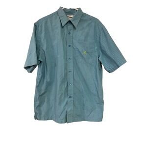 Men's Walt Disney World Blue/Green Check Short Sleeve Button‎ Up Shirt Size Med